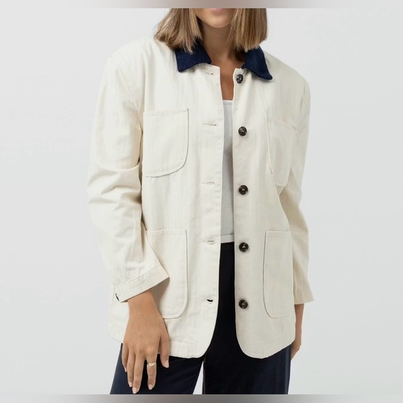 Rhythm Women’s Pearls Oversized Button Up Jacket Navy Collar Brown Plaid Size S - Picture 2 of 15